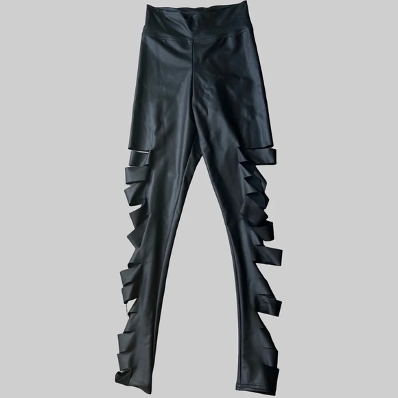 Jazzamatazz Faux  Leather Cut Out Dance Costumes Leggings - Picture 1 of 8